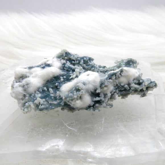 Two Generation Mordenite Spheres on Blue Chalcedony Stalactite from India MDC01