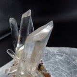 Icy Clear Selenite Clusters with Hematite Inclusions from China GS03