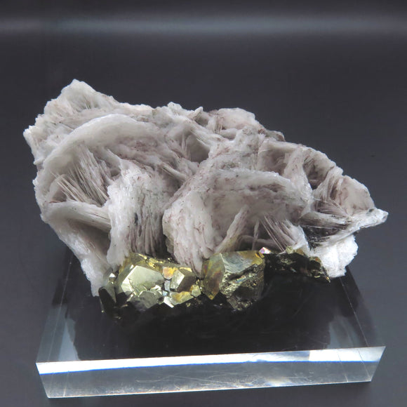 Iridescent Etched Pyrite with Mangano Bladed Calcite from Inner Mongolia IP03