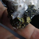 Iridescent Etched Pyrite with Mangano Bladed Calcite from Inner Mongolia IP07