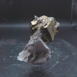 Iridescent Etched Pyrite with Mangano Bladed Calcite from Inner Mongolia IP22