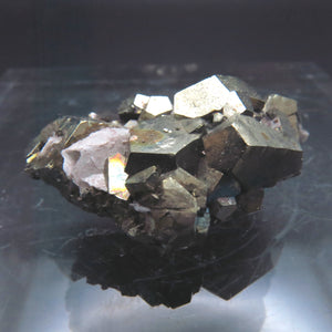 Iridescent Etched Pyrite with Mangano Bladed Calcite from Inner Mongolia IP25