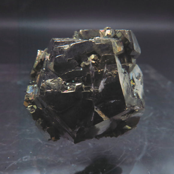 Iridescent Etched Pyrite with Mangano Bladed Calcite from Inner Mongolia IP28